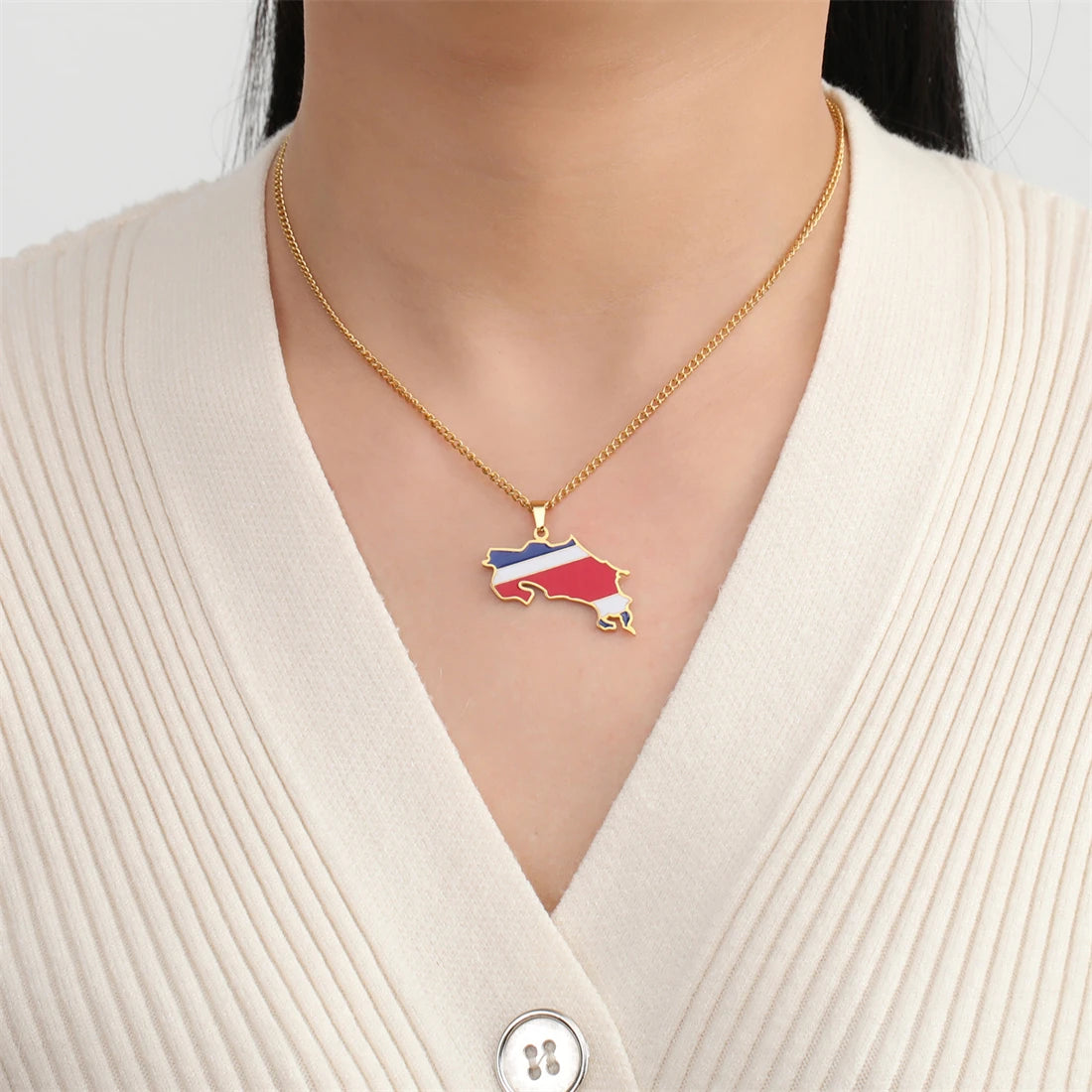 Costa Rica Flag Necklace